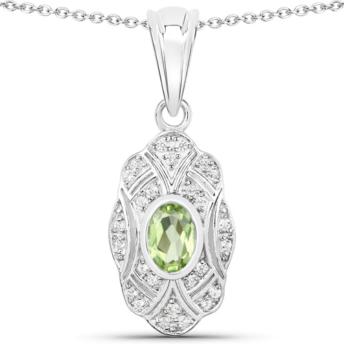 0.55 Carat Genuine Peridot and White Topaz .925 Sterling Silver Pendant on sale at MyriadMart