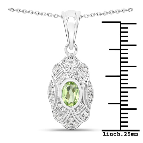 0.55 Carat Genuine Peridot and White Topaz .925 Sterling Silver Pendant on sale at MyriadMart