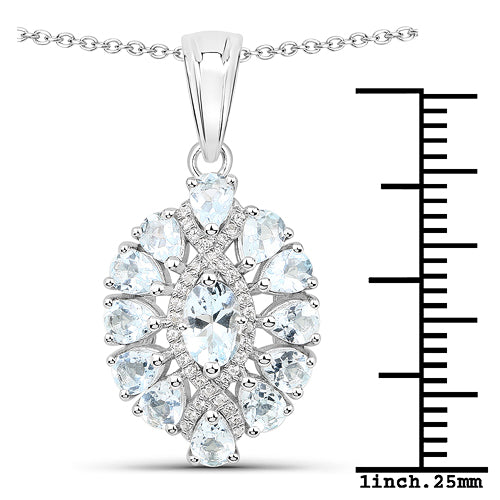 1.89 Carat Genuine Aquamarine and White Topaz .925 Sterling Silver Pendant on sale at MyriadMart