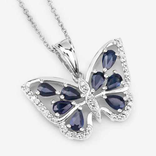 1.67 Carat Genuine Blue Sapphire and White Zircon .925 Sterling Silver Pendant on sale at MyriadMart