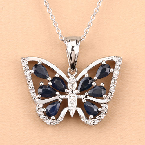 1.67 Carat Genuine Blue Sapphire and White Zircon .925 Sterling Silver Pendant on sale at MyriadMart