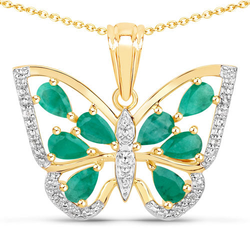 1.91 Carat Genuine Emerald and White Zircon .925 Sterling Silver Pendant on sale at MyriadMart