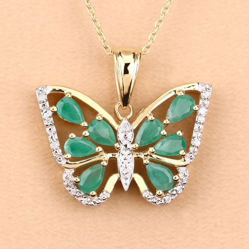 1.91 Carat Genuine Emerald and White Zircon .925 Sterling Silver Pendant on sale at MyriadMart