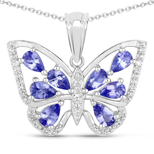 1.75 Carat Genuine Tanzanite and White Zircon .925 Sterling Silver Pendant on sale at MyriadMart