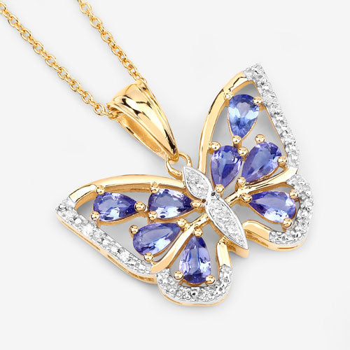 1.75 Carat Genuine Tanzanite and White Zircon .925 Sterling Silver Pendant on sale at MyriadMart