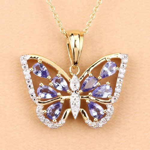 1.75 Carat Genuine Tanzanite and White Zircon .925 Sterling Silver Pendant on sale at MyriadMart