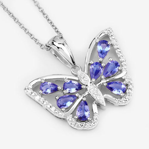 1.75 Carat Genuine Tanzanite and White Zircon .925 Sterling Silver Pendant on sale at MyriadMart