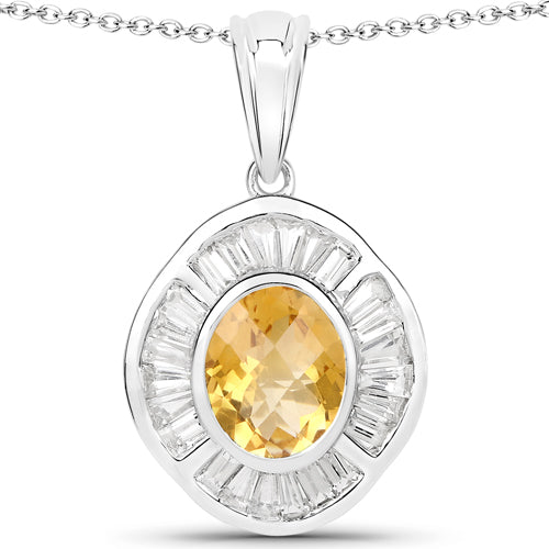 4.18 Carat Genuine Citrine and White Topaz .925 Sterling Silver Pendant on sale at MyriadMart