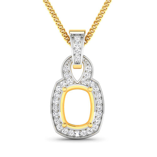 0.25 Carat Genuine White Diamond 14K Yellow Gold Semi Mount Pendant - holds 9x7mm Cushion Gemstone on sale at MyriadMart