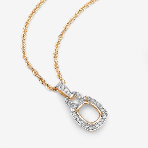 0.25 Carat Genuine White Diamond 14K Yellow Gold Semi Mount Pendant - holds 9x7mm Cushion Gemstone on sale at MyriadMart