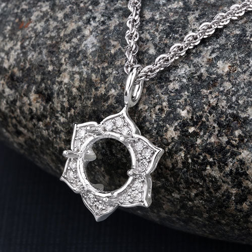 0.14 Carat Genuine White Diamond 14K White Gold Semi Mount Pendant - holds 8.00mm Round Gemstone on sale at MyriadMart