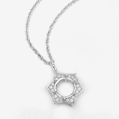 0.14 Carat Genuine White Diamond 14K White Gold Semi Mount Pendant - holds 8.00mm Round Gemstone on sale at MyriadMart