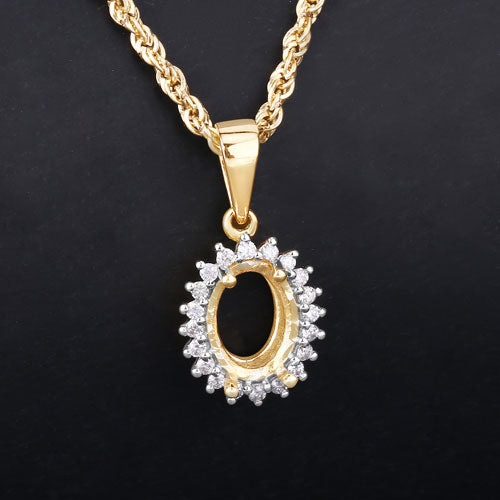 0.13 Carat Genuine White Diamond 14K Yellow Gold Semi Mount Pendant - holds 8x6mm Oval Gemstone on sale at MyriadMart