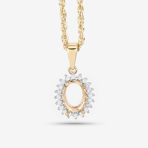 0.13 Carat Genuine White Diamond 14K Yellow Gold Semi Mount Pendant - holds 8x6mm Oval Gemstone on sale at MyriadMart