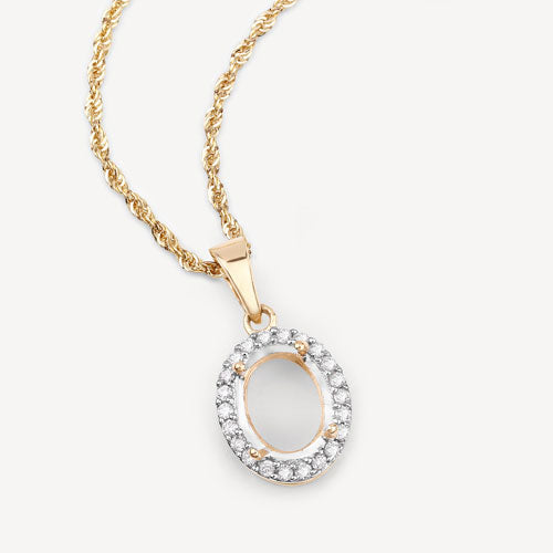 0.22 Carat Genuine White Diamond 14K Yellow Gold Semi Mount Pendant - holds 9x7mm Oval Gemstone on sale at MyriadMart
