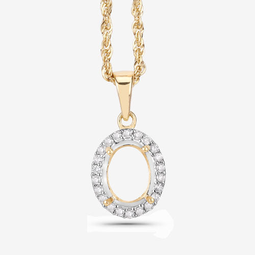 0.22 Carat Genuine White Diamond 14K Yellow Gold Semi Mount Pendant - holds 9x7mm Oval Gemstone on sale at MyriadMart