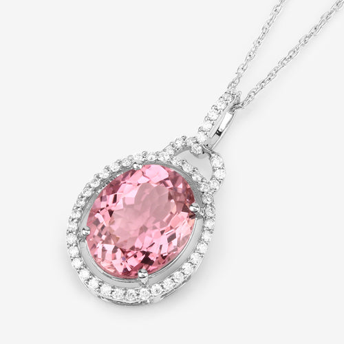 3.90 Carat Genuine Pink Tourmaline and White Diamond 14K White Gold Pendant on sale at MyriadMart