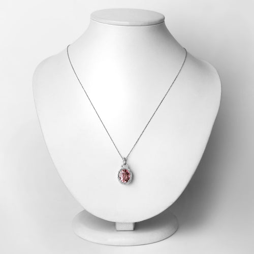 3.90 Carat Genuine Pink Tourmaline and White Diamond 14K White Gold Pendant on sale at MyriadMart