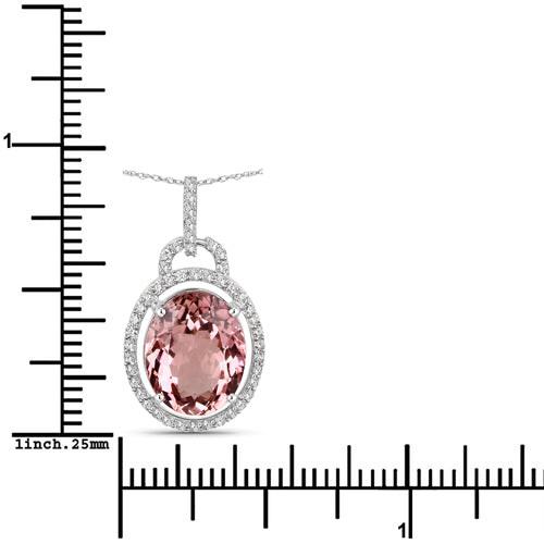 3.90 Carat Genuine Pink Tourmaline and White Diamond 14K White Gold Pendant on sale at MyriadMart