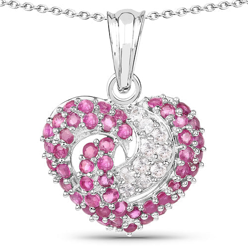 2.65 Carat Genuine Ruby and White Sapphire .925 Sterling Silver Pendant on sale at MyriadMart