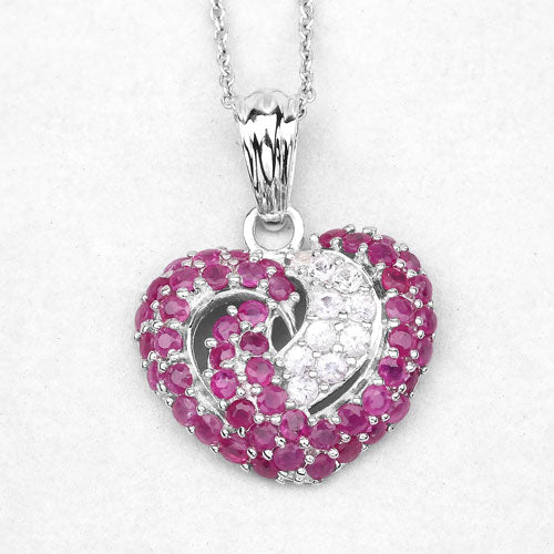 2.65 Carat Genuine Ruby and White Sapphire .925 Sterling Silver Pendant on sale at MyriadMart