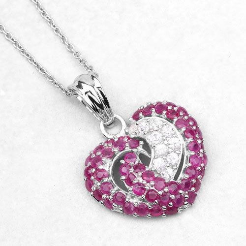 2.65 Carat Genuine Ruby and White Sapphire .925 Sterling Silver Pendant on sale at MyriadMart