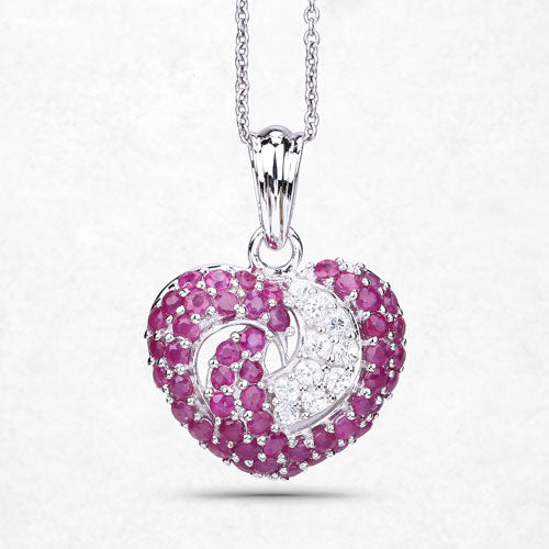 2.65 Carat Genuine Ruby and White Sapphire .925 Sterling Silver Pendant on sale at MyriadMart