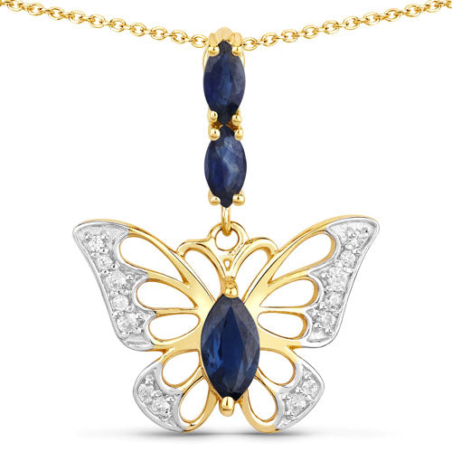 0.92 Carat Genuine Blue Sapphire and White Zircon .925 Sterling Silver Pendant on sale at MyriadMart