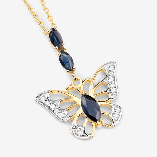0.92 Carat Genuine Blue Sapphire and White Zircon .925 Sterling Silver Pendant on sale at MyriadMart