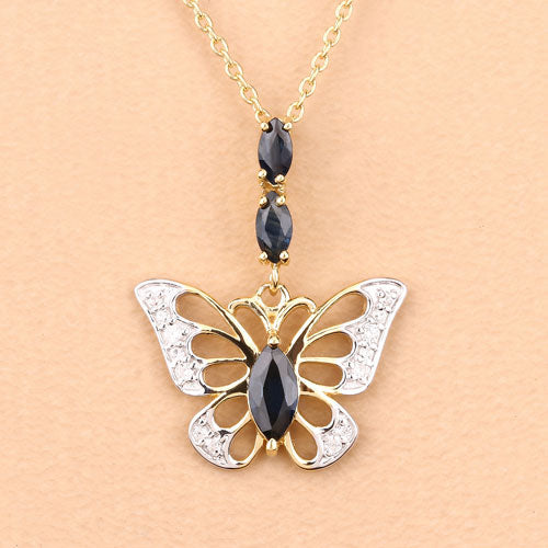 0.92 Carat Genuine Blue Sapphire and White Zircon .925 Sterling Silver Pendant on sale at MyriadMart