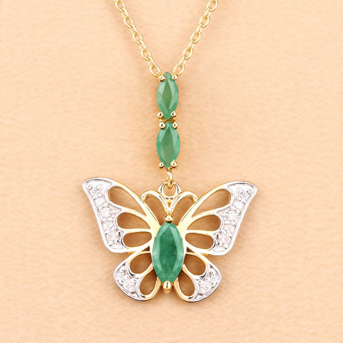 0.72 Carat Genuine Emerald and White Zircon .925 Sterling Silver Pendant on sale at MyriadMart