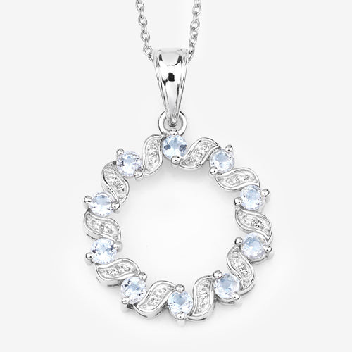 1.10 Carat Genuine Aquamarine and White Topaz .925 Sterling Silver Pendant on sale at MyriadMart