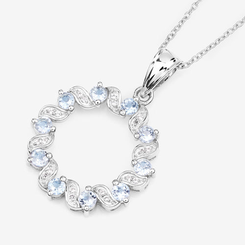 1.10 Carat Genuine Aquamarine and White Topaz .925 Sterling Silver Pendant on sale at MyriadMart