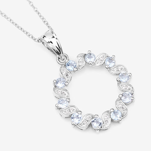 1.10 Carat Genuine Aquamarine and White Topaz .925 Sterling Silver Pendant on sale at MyriadMart
