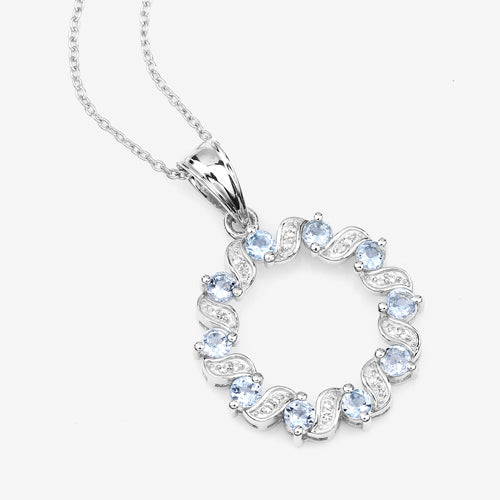 1.10 Carat Genuine Aquamarine and White Topaz .925 Sterling Silver Pendant on sale at MyriadMart