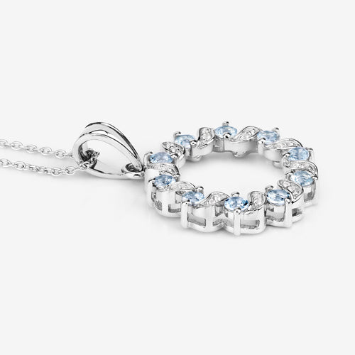 1.10 Carat Genuine Aquamarine and White Topaz .925 Sterling Silver Pendant on sale at MyriadMart
