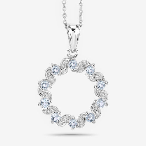 1.10 Carat Genuine Aquamarine and White Topaz .925 Sterling Silver Pendant on sale at MyriadMart