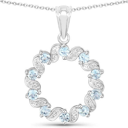 1.10 Carat Genuine Aquamarine and White Topaz .925 Sterling Silver Pendant on sale at MyriadMart