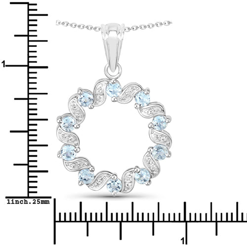 1.10 Carat Genuine Aquamarine and White Topaz .925 Sterling Silver Pendant on sale at MyriadMart