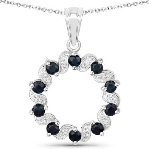 1.30 Carat Genuine Blue Sapphire and White Topaz .925 Sterling Silver Pendant on sale at MyriadMart