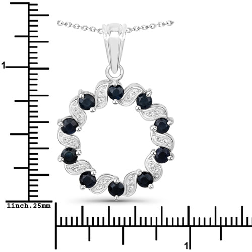1.30 Carat Genuine Blue Sapphire and White Topaz .925 Sterling Silver Pendant on sale at MyriadMart