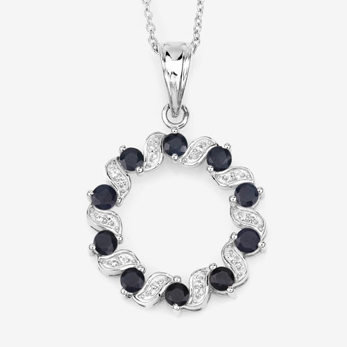1.30 Carat Genuine Blue Sapphire and White Topaz .925 Sterling Silver Pendant on sale at MyriadMart