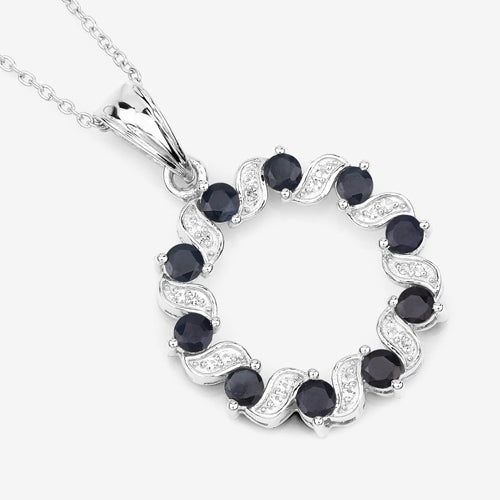 1.30 Carat Genuine Blue Sapphire and White Topaz .925 Sterling Silver Pendant on sale at MyriadMart