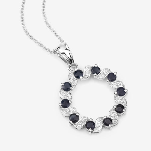 1.30 Carat Genuine Blue Sapphire and White Topaz .925 Sterling Silver Pendant on sale at MyriadMart