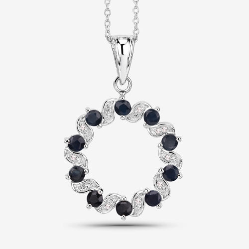 1.30 Carat Genuine Blue Sapphire and White Topaz .925 Sterling Silver Pendant on sale at MyriadMart