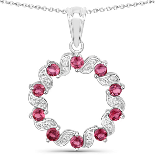 1.30 Carat Genuine Pink Tourmaline and White Topaz .925 Sterling Silver Pendant on sale at MyriadMart