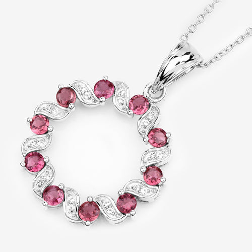 1.30 Carat Genuine Pink Tourmaline and White Topaz .925 Sterling Silver Pendant on sale at MyriadMart