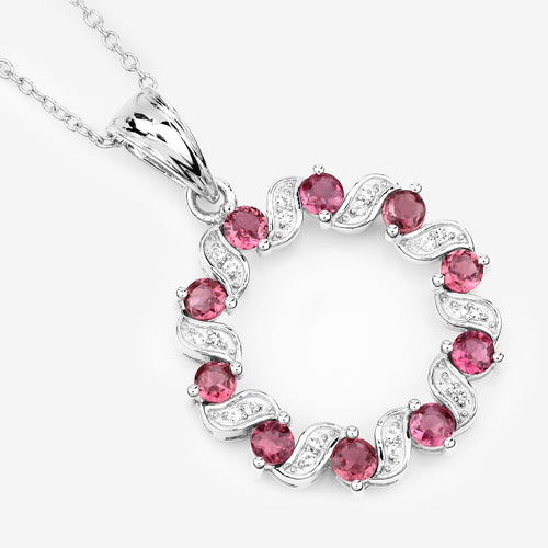 1.30 Carat Genuine Pink Tourmaline and White Topaz .925 Sterling Silver Pendant on sale at MyriadMart