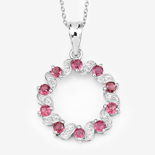 1.30 Carat Genuine Pink Tourmaline and White Topaz .925 Sterling Silver Pendant on sale at MyriadMart