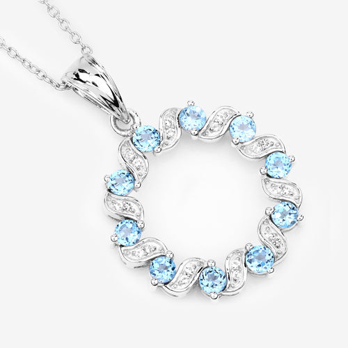 1.30 Carat Genuine Swiss Blue Topaz and White Topaz .925 Sterling Silver Pendant on sale at MyriadMart